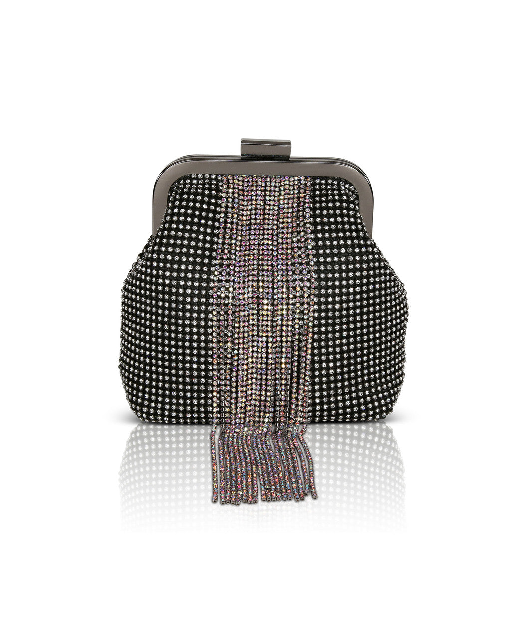 Black | Mila Crystal Pouch with Crystal Fringe