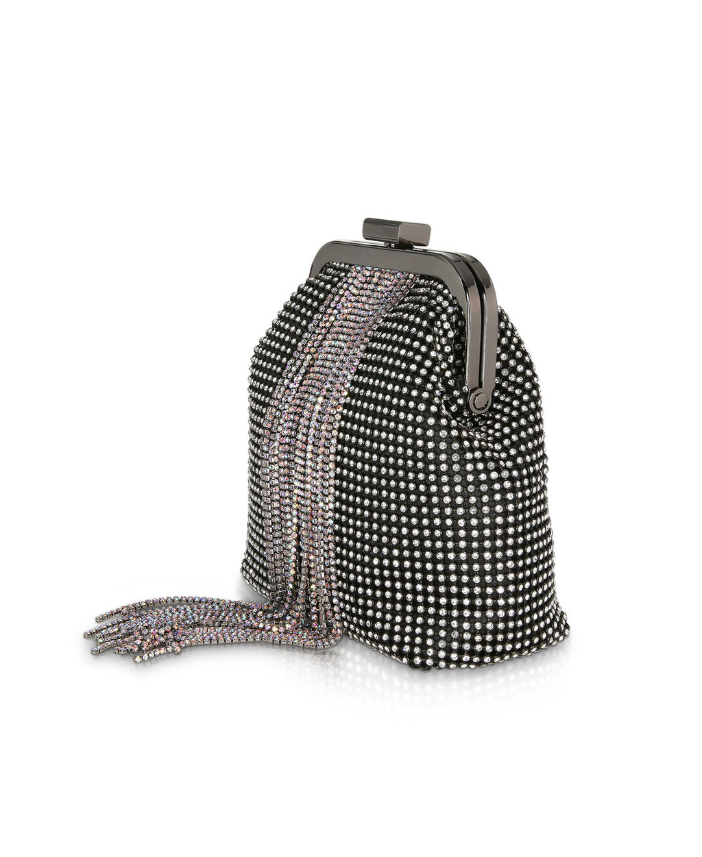 Black | Mila Crystal Pouch with Crystal Fringe