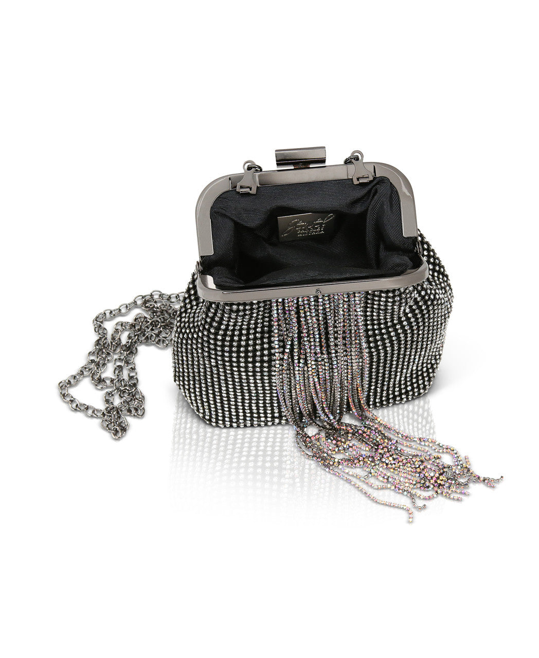 Black | Mila Crystal Pouch with Crystal Fringe