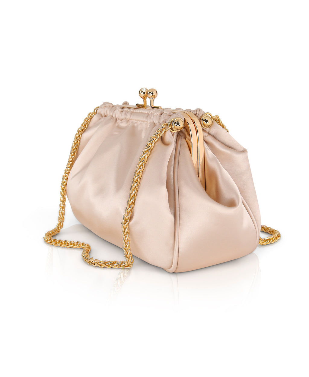 Champagne | Cosima Satin Kisslock Framed Clutch