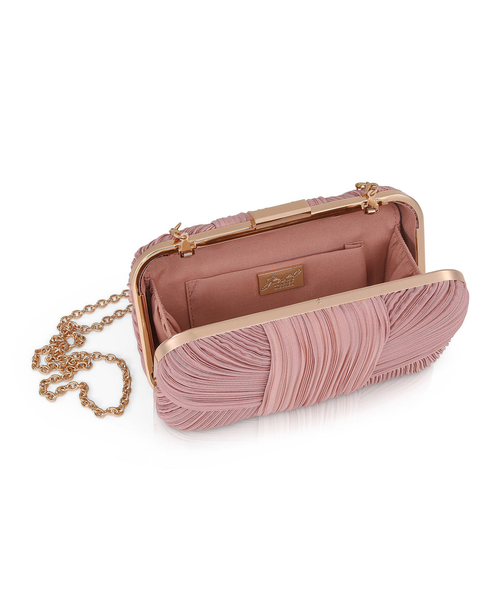 Dusty Pink | Cleo Shimmer Pleated Minaudiere Open