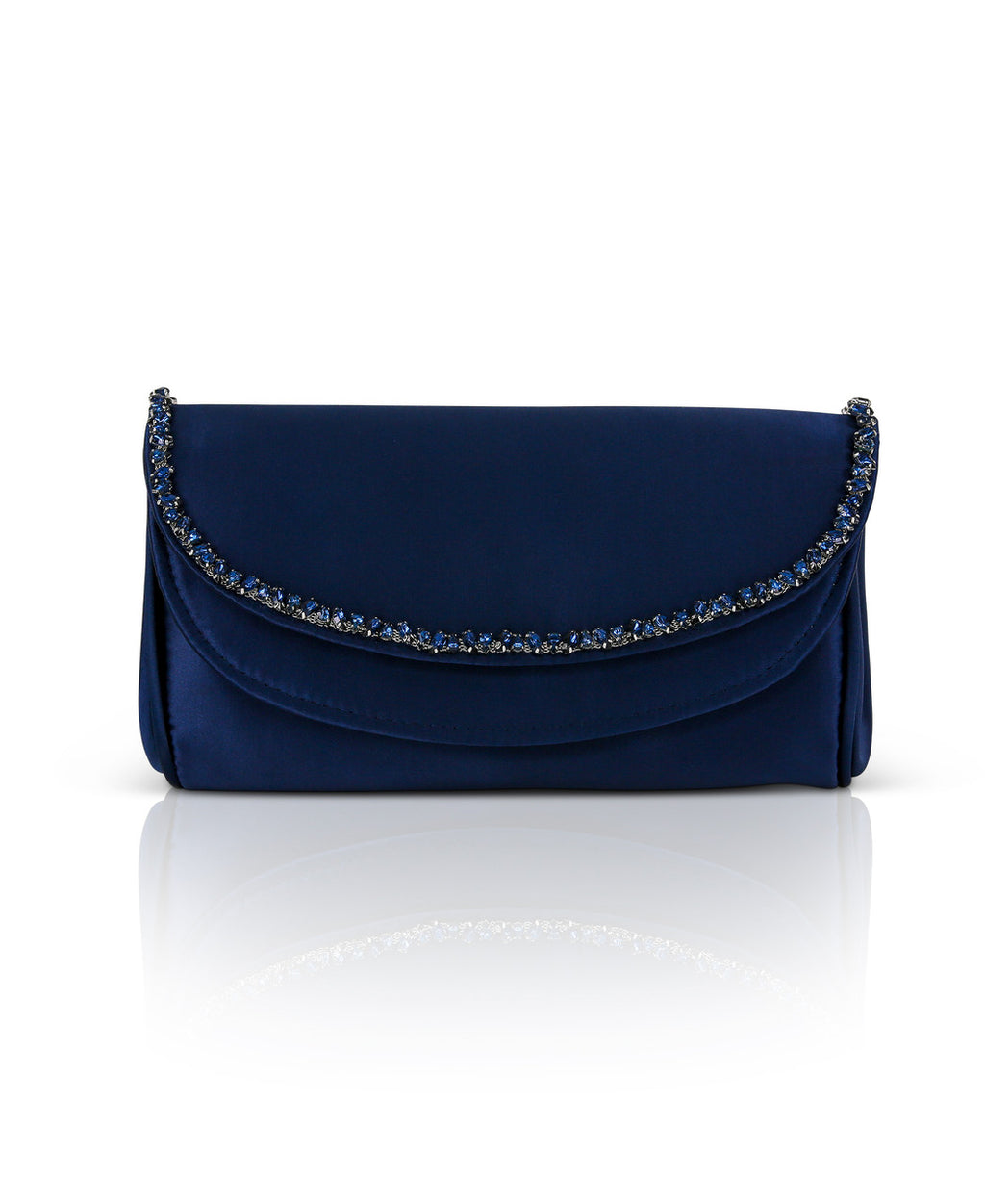 Navy | Talia Satin Double Flap Clutch with Crystal Trim