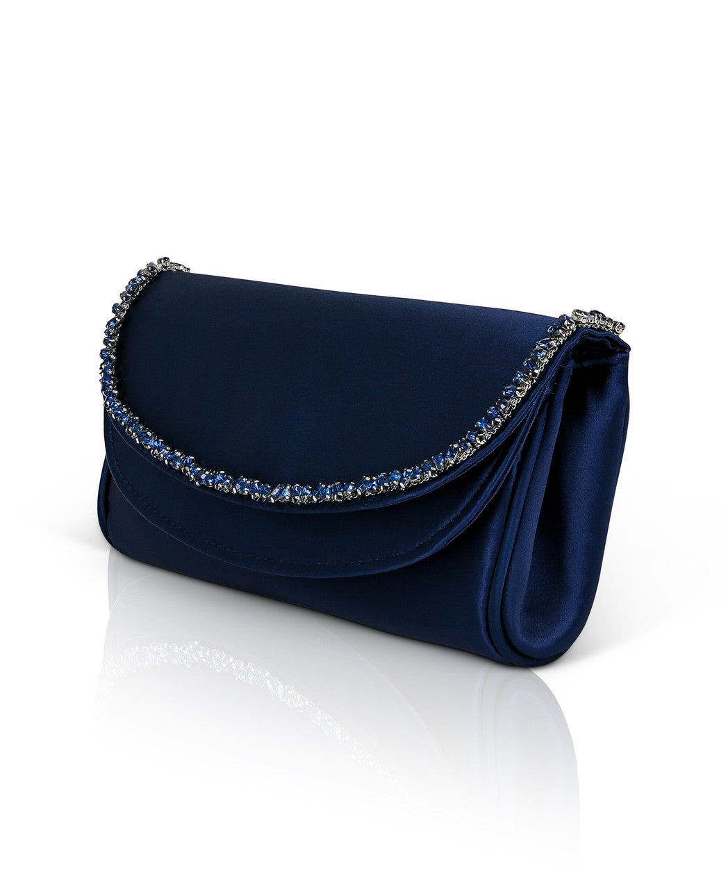 Navy | Talia Satin Double Flap Clutch with Crystal Trim