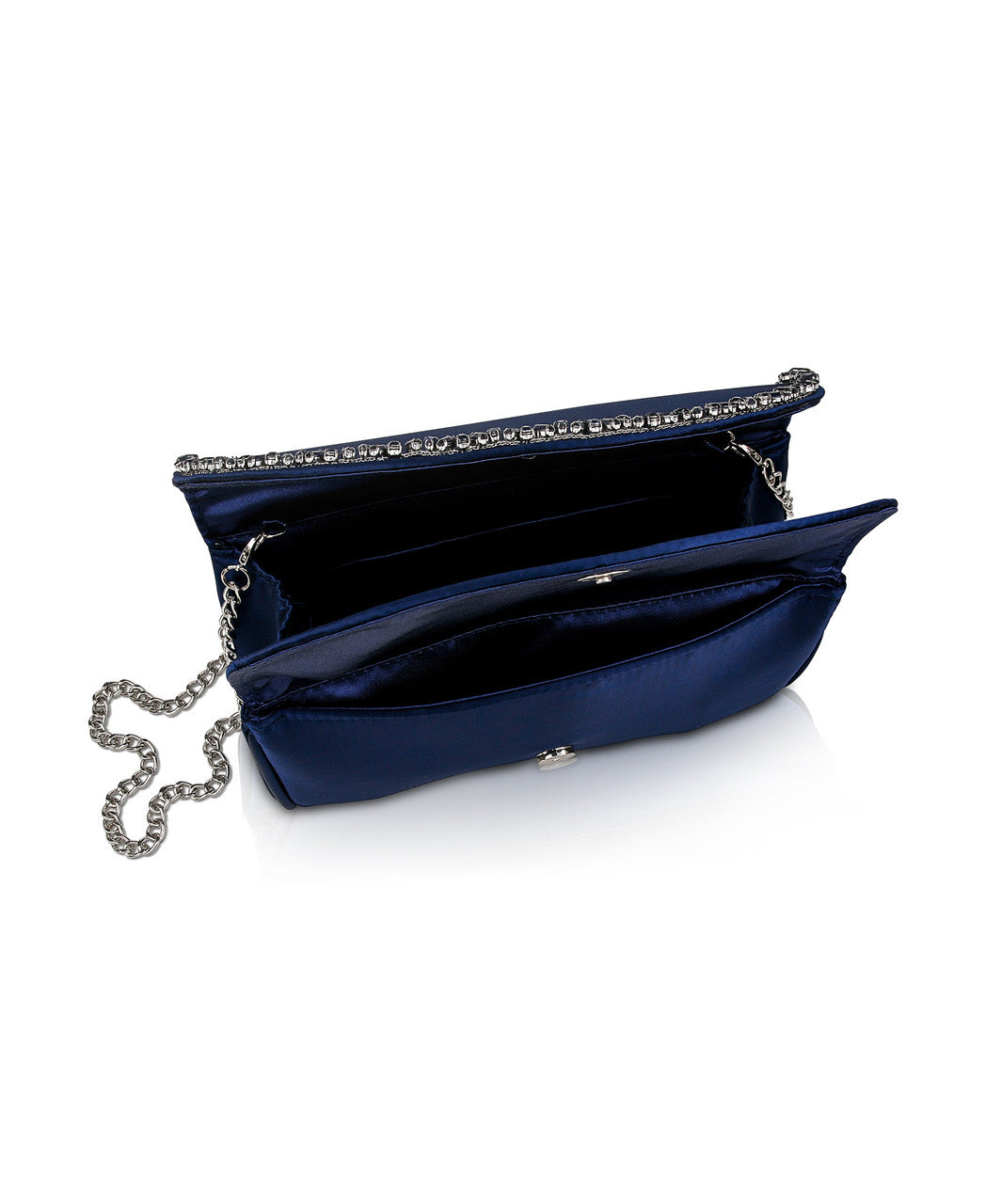 Navy | Talia Satin Double Flap Clutch with Crystal Trim