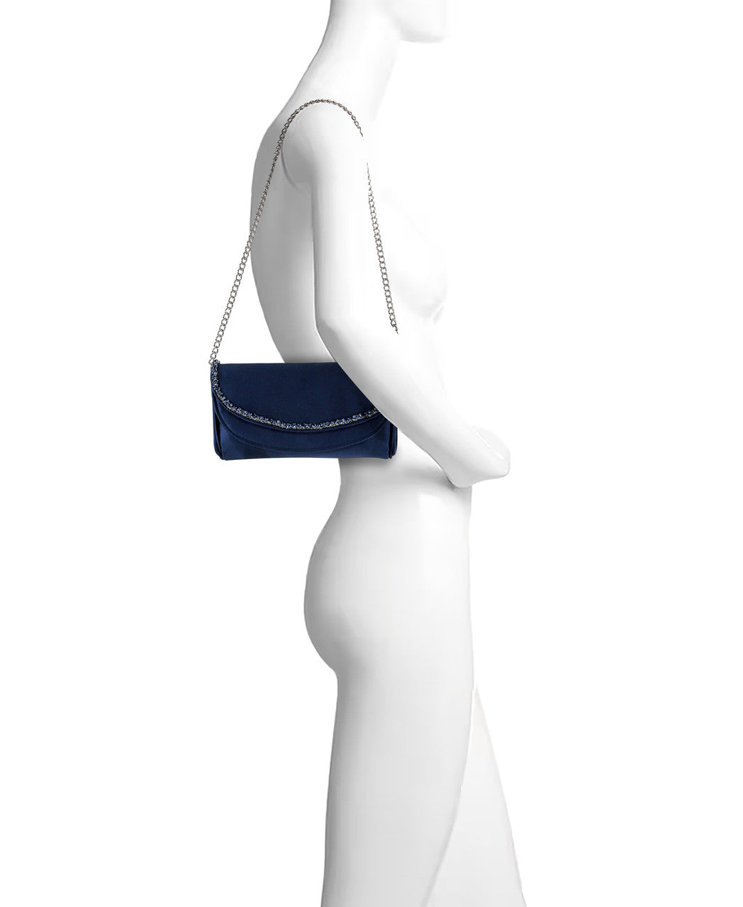 Navy | Talia Satin Double Flap Clutch with Crystal Trim