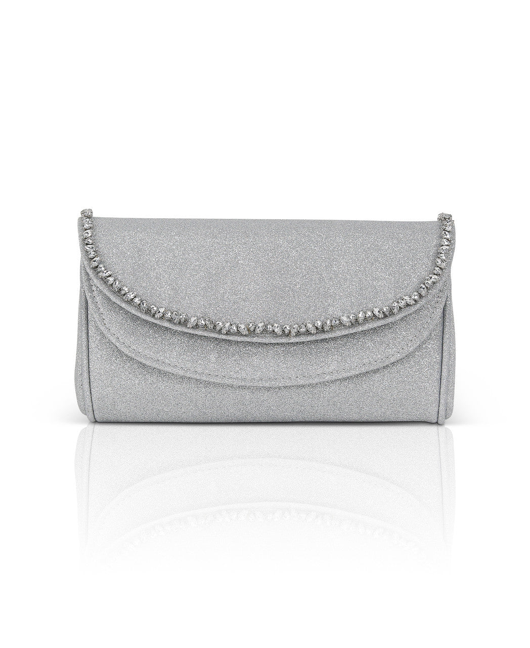 Silver | Talia Satin Double Flap Clutch with Crystal Trim
