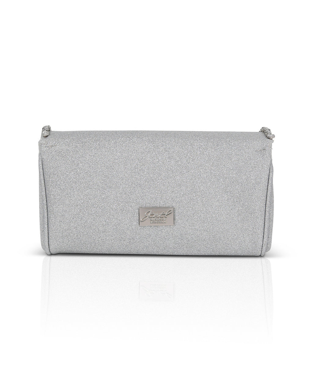 Silver | Talia Satin Double Flap Clutch with Crystal Trim