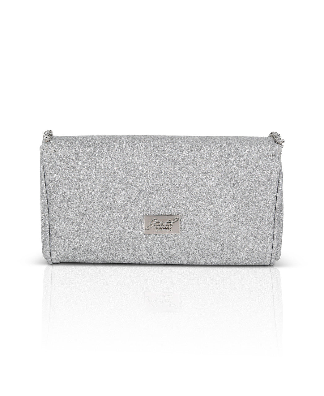 Silver | Talia Satin Double Flap Clutch with Crystal Trim