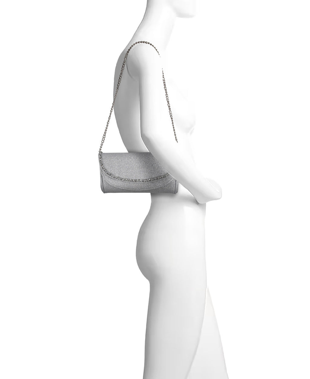 Silver | Talia Satin Double Flap Clutch with Crystal Trim