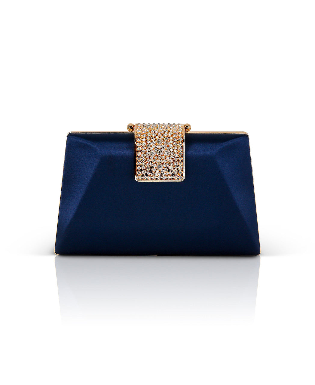 Navy | Amira Satin Faceted Trapezoid Minaudiere