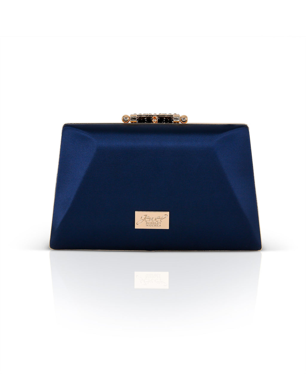 Navy | Amira Satin Faceted Trapezoid Minaudiere