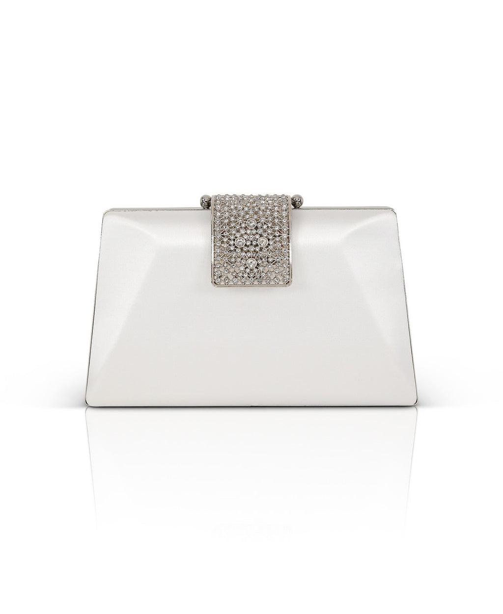 White | Amira Satin Faceted Trapezoid Minaudiere