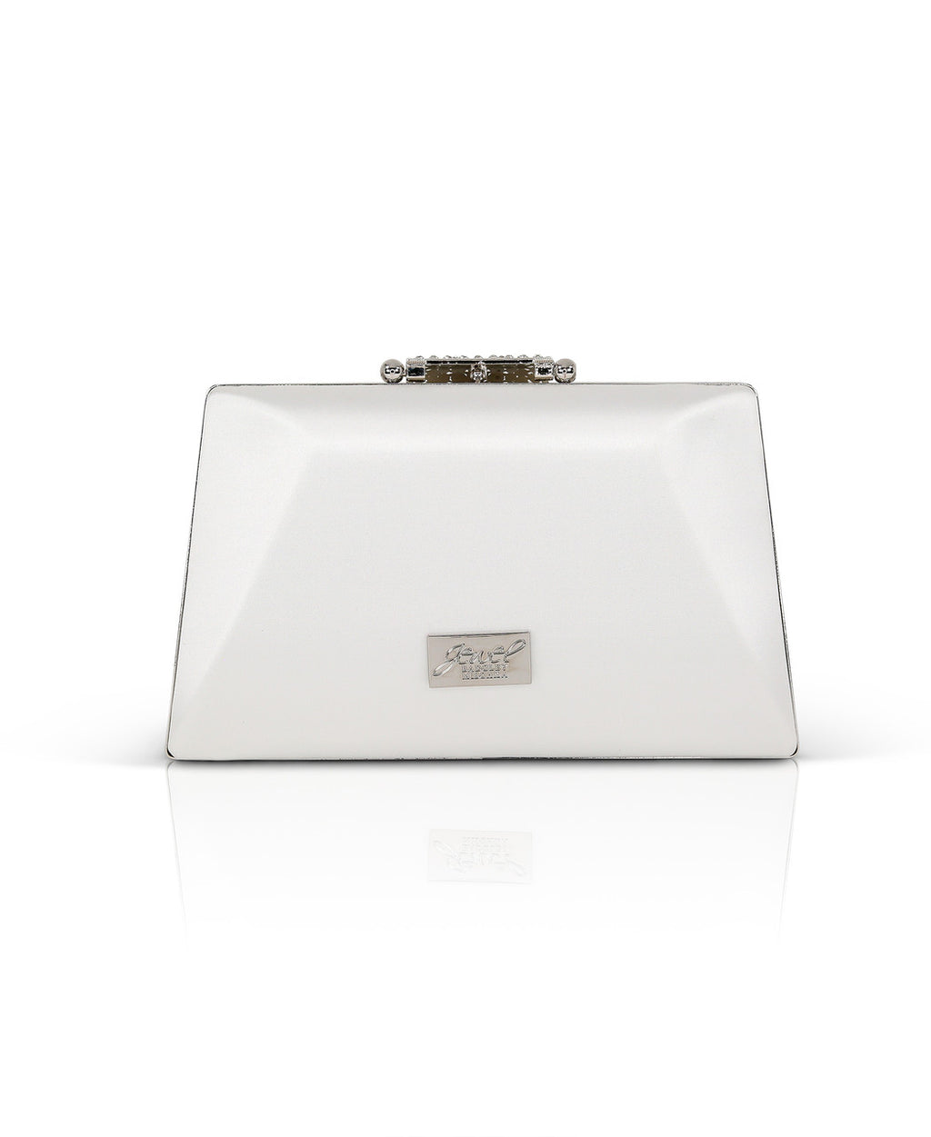 White | Amira Satin Faceted Trapezoid Minaudiere