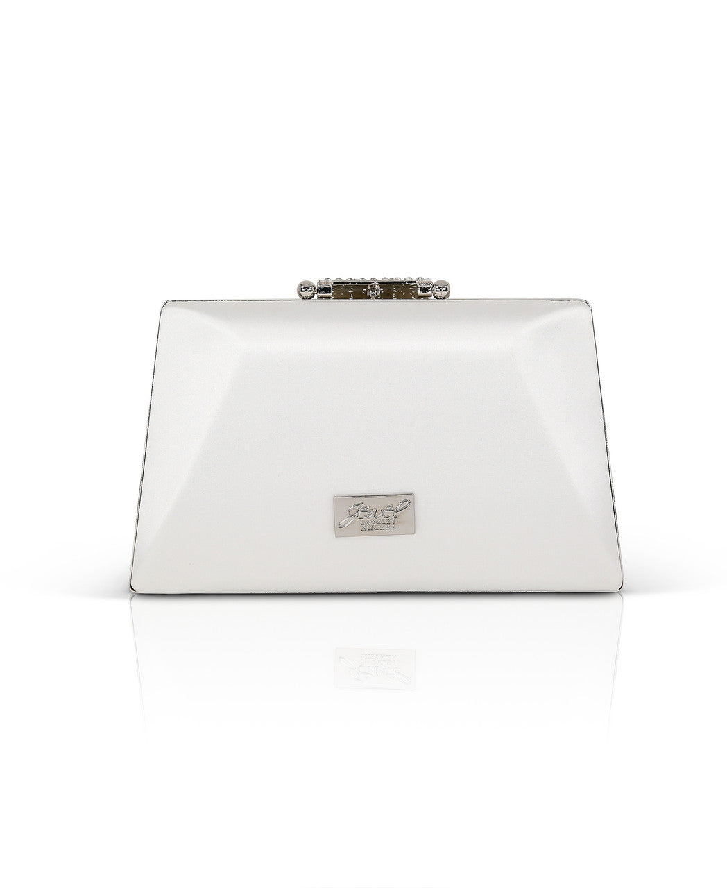 White | Amira Satin Faceted Trapezoid Minaudiere