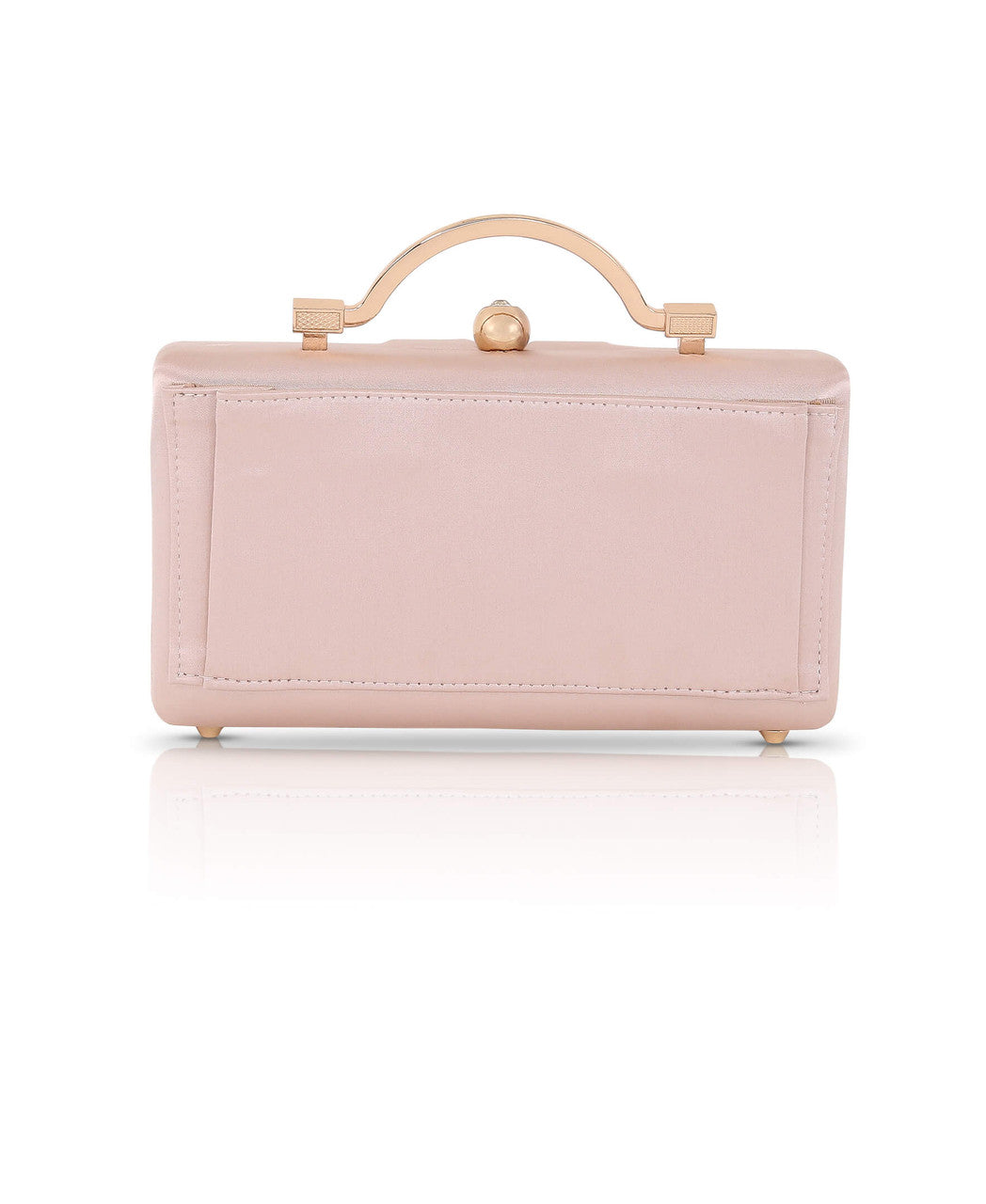 Champagne | Emma Satin Minaudiere with Outer Pocket Back