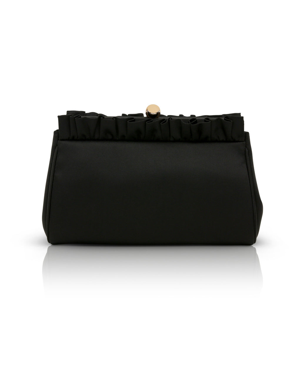 Black | Olivia Satin Ruffle Top Pouch Clutch