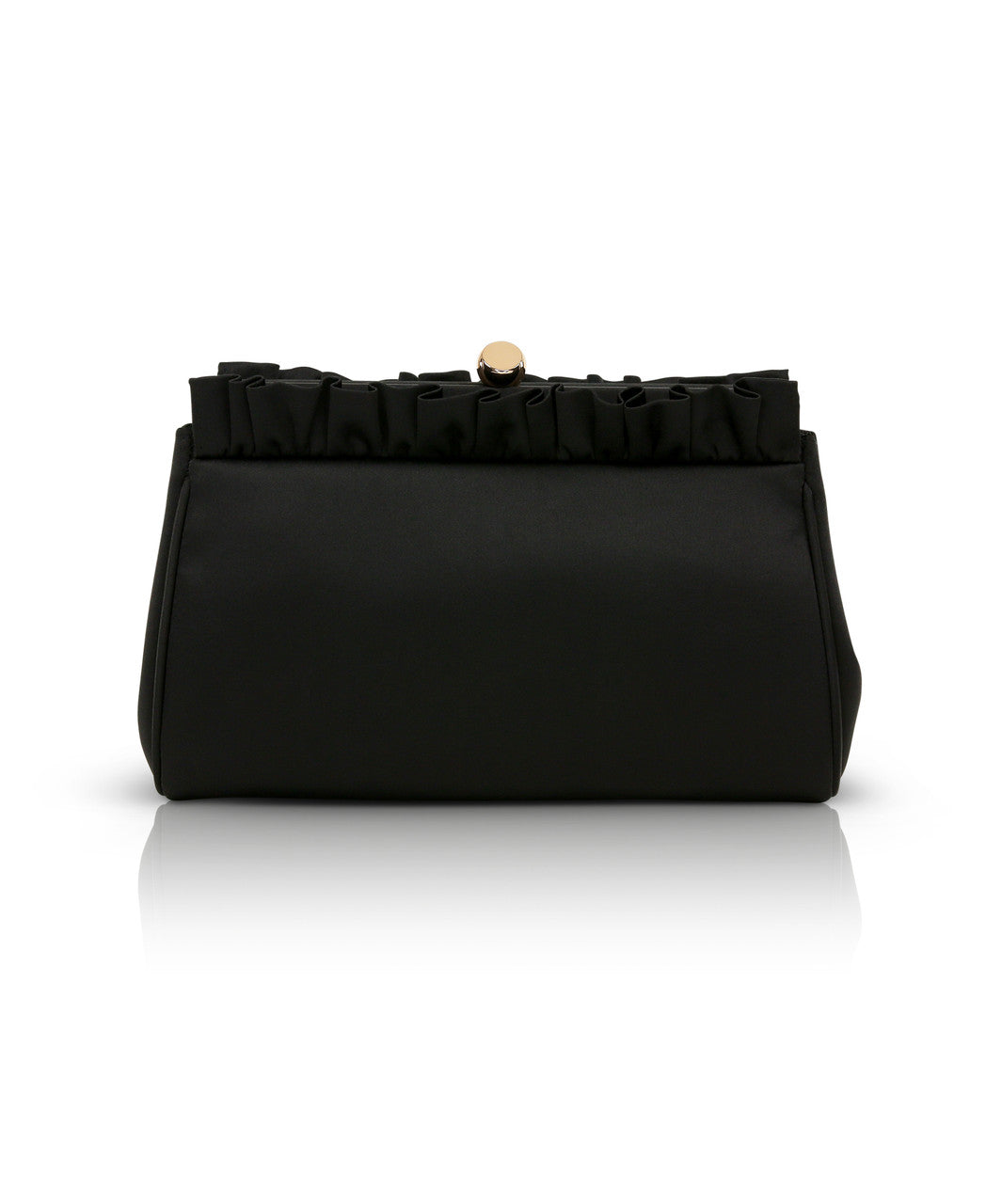 Black | Olivia Satin Ruffle Top Pouch Clutch