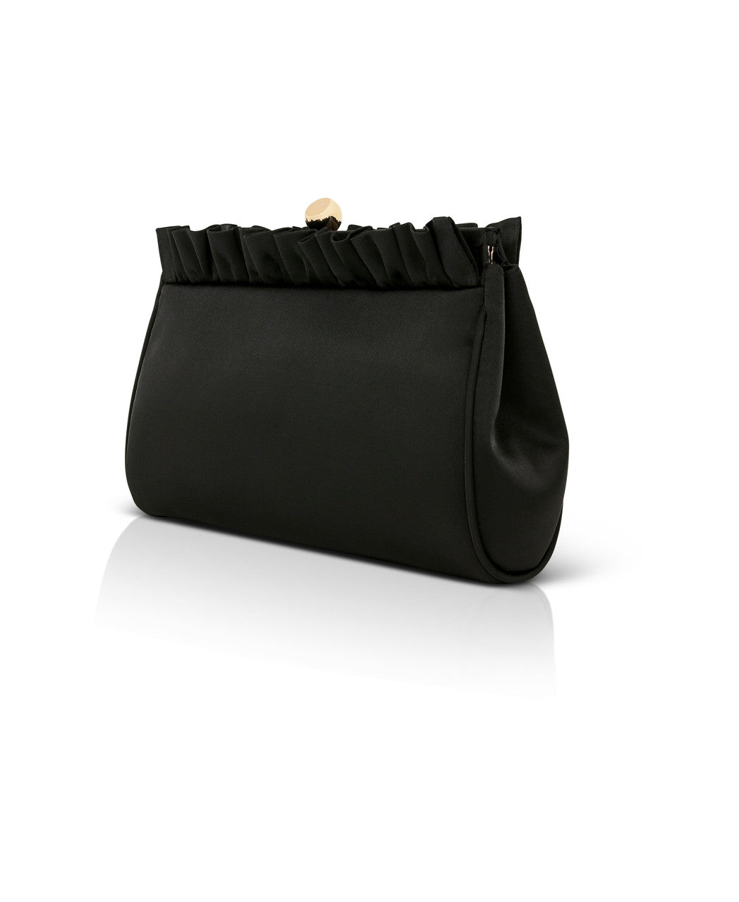 Black | Olivia Satin Ruffle Top Pouch Clutch