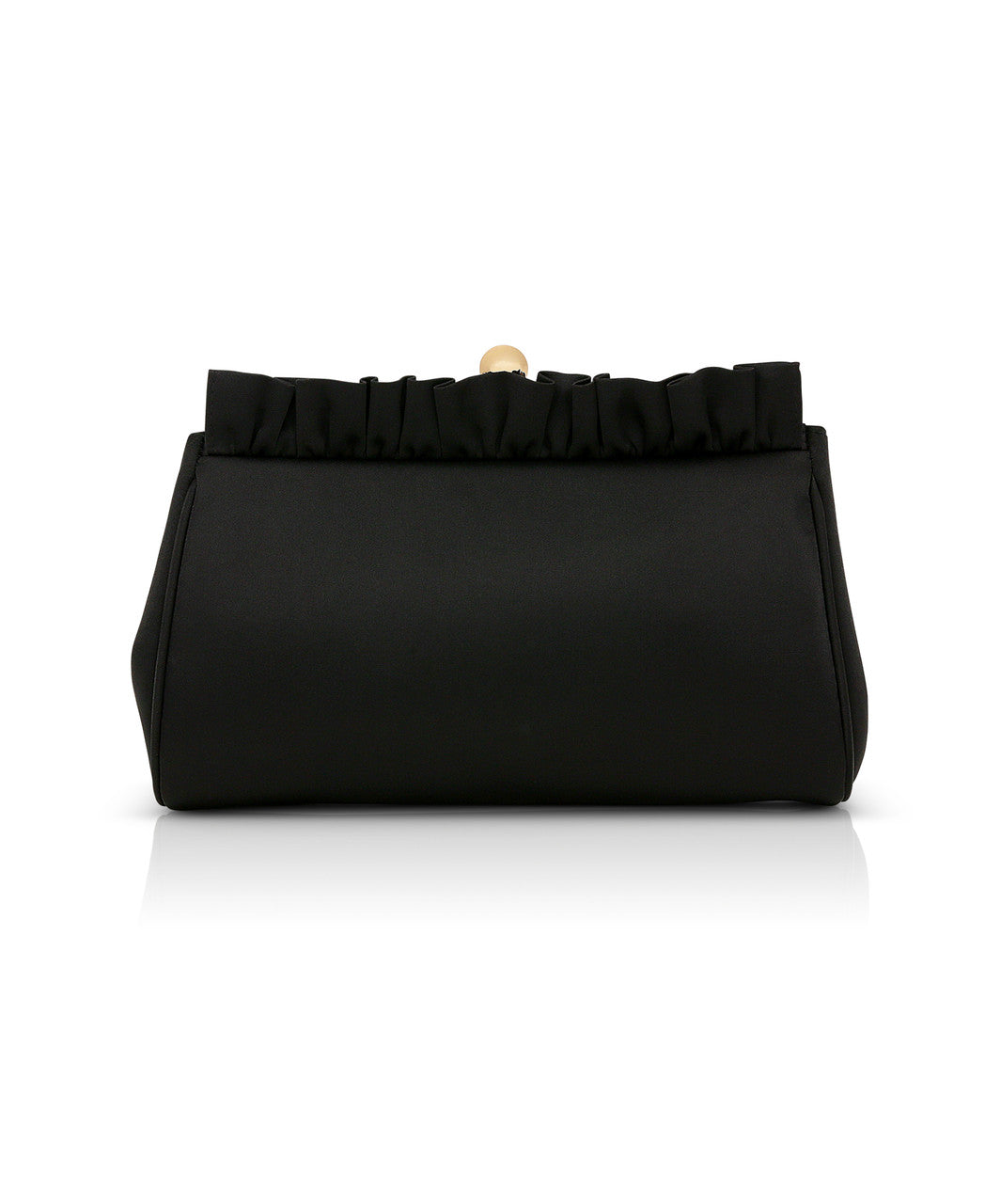 Black | Olivia Satin Ruffle Top Pouch Clutch