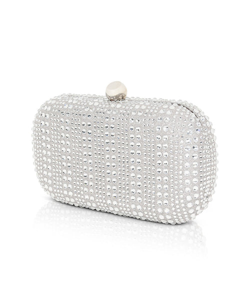 Silver | Christy Micro Glitter and Crystal Minaudiere