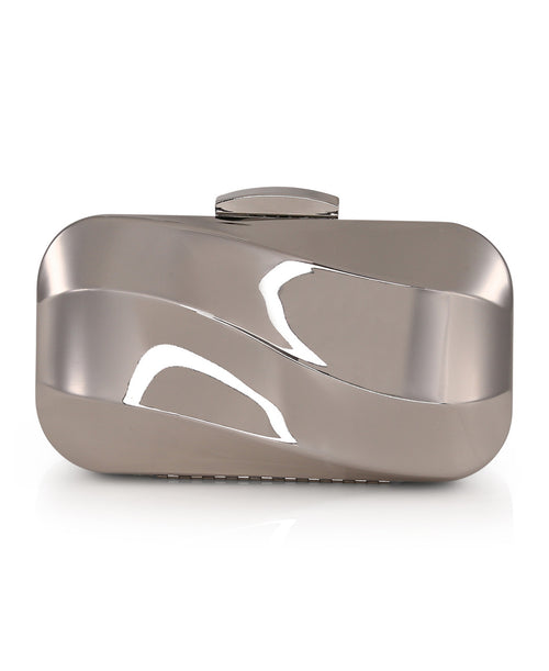Silver | Aven Metal Wave Minaudiere Front