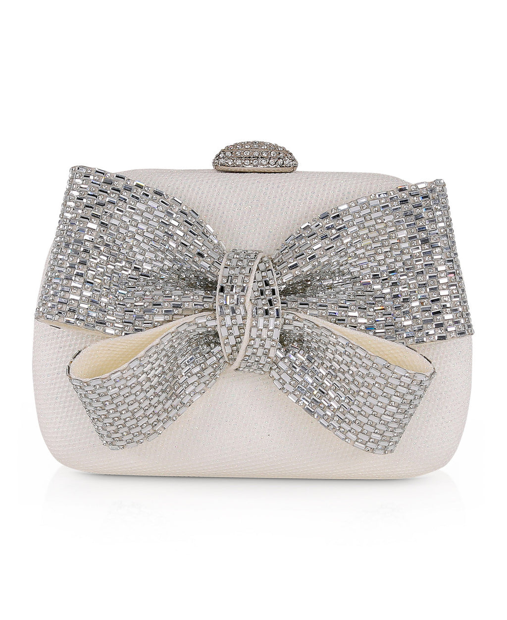 White | Emmy Crystal Bow Minaudiere Front