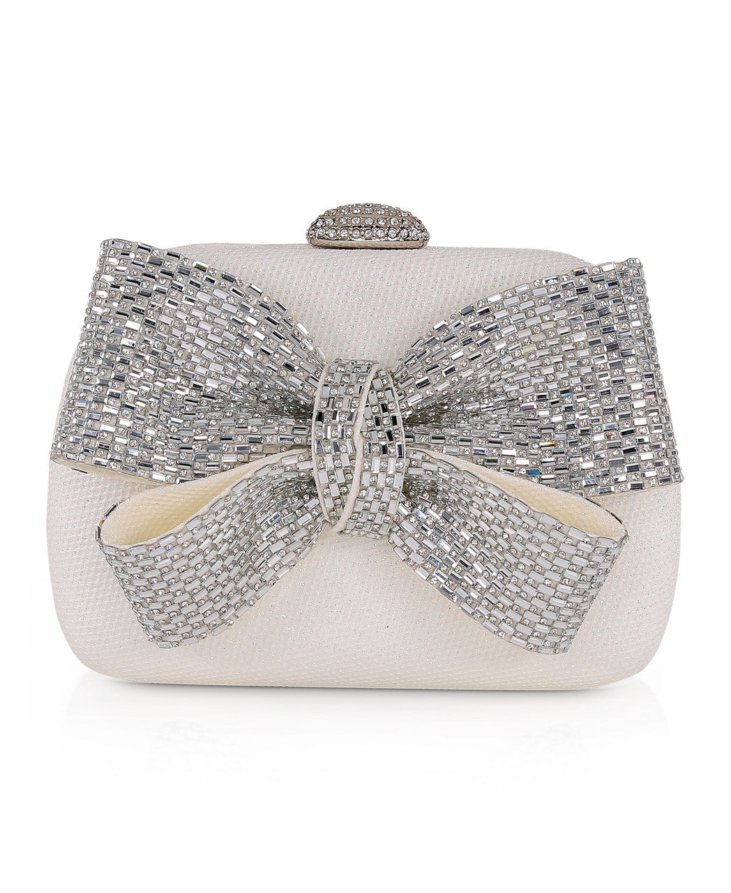 White | Emmy Crystal Bow Minaudiere Front