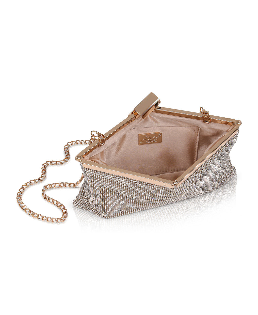 Gold | Kendry Micro Crystal Frame Pouch Open