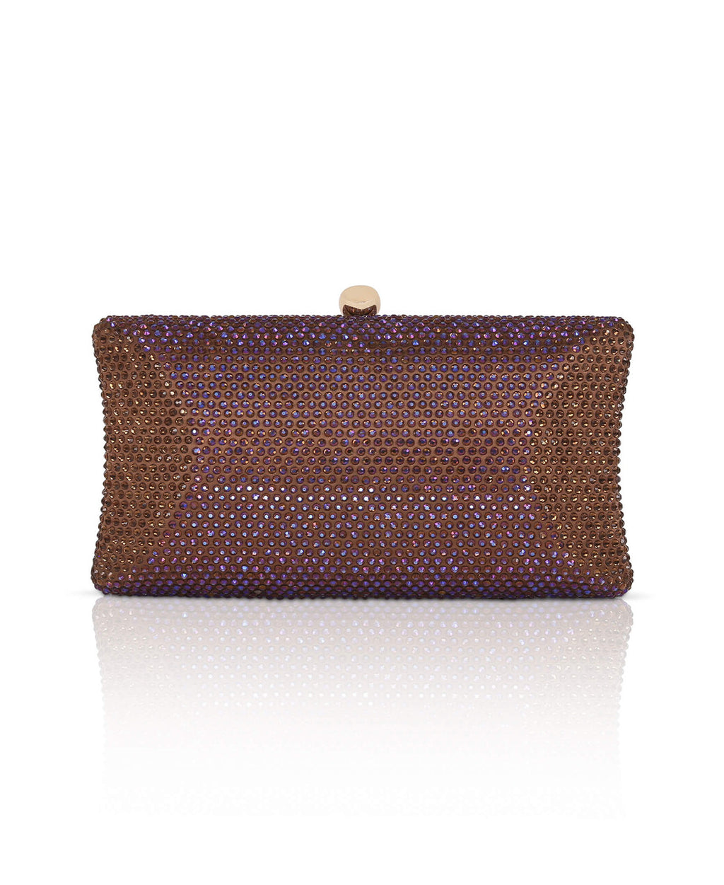 Brown | Nia Crystal Beveled Baguette Minaudiere Front