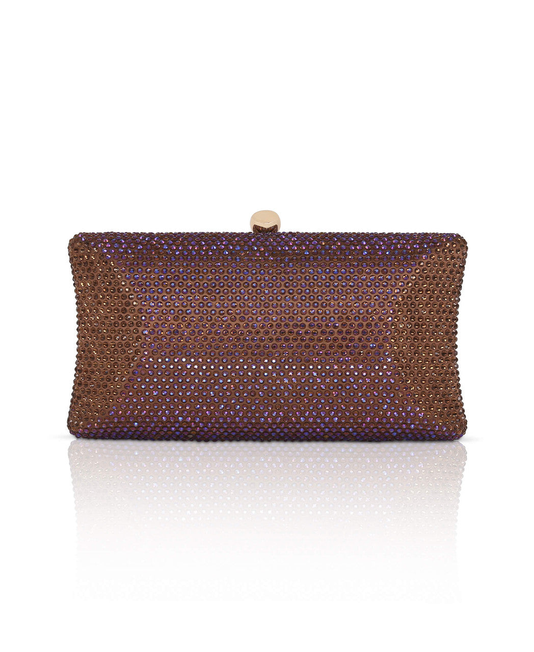 Brown | Nia Crystal Beveled Baguette Minaudiere Front