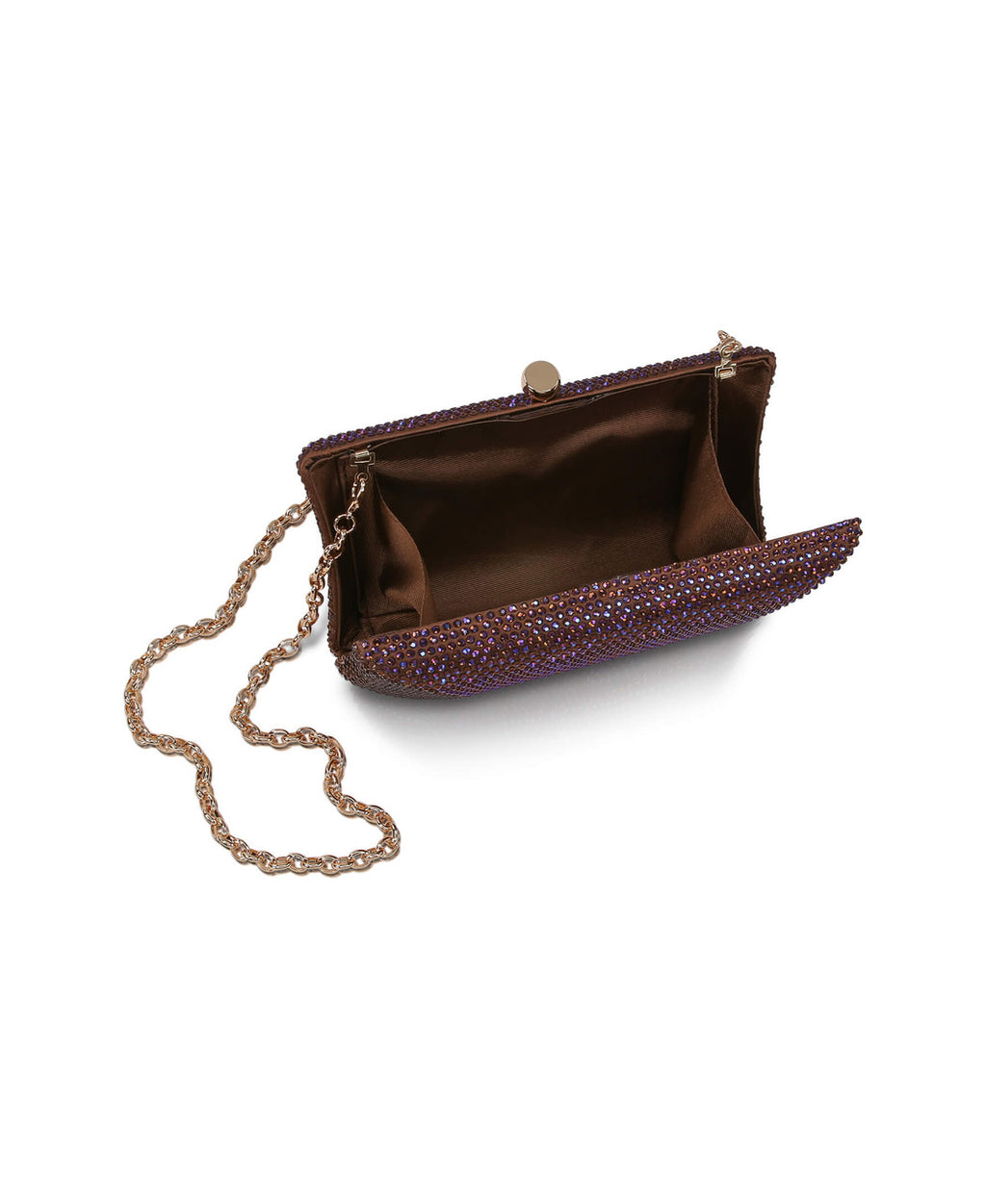 Brown | Nia Crystal Beveled Baguette Minaudiere Open