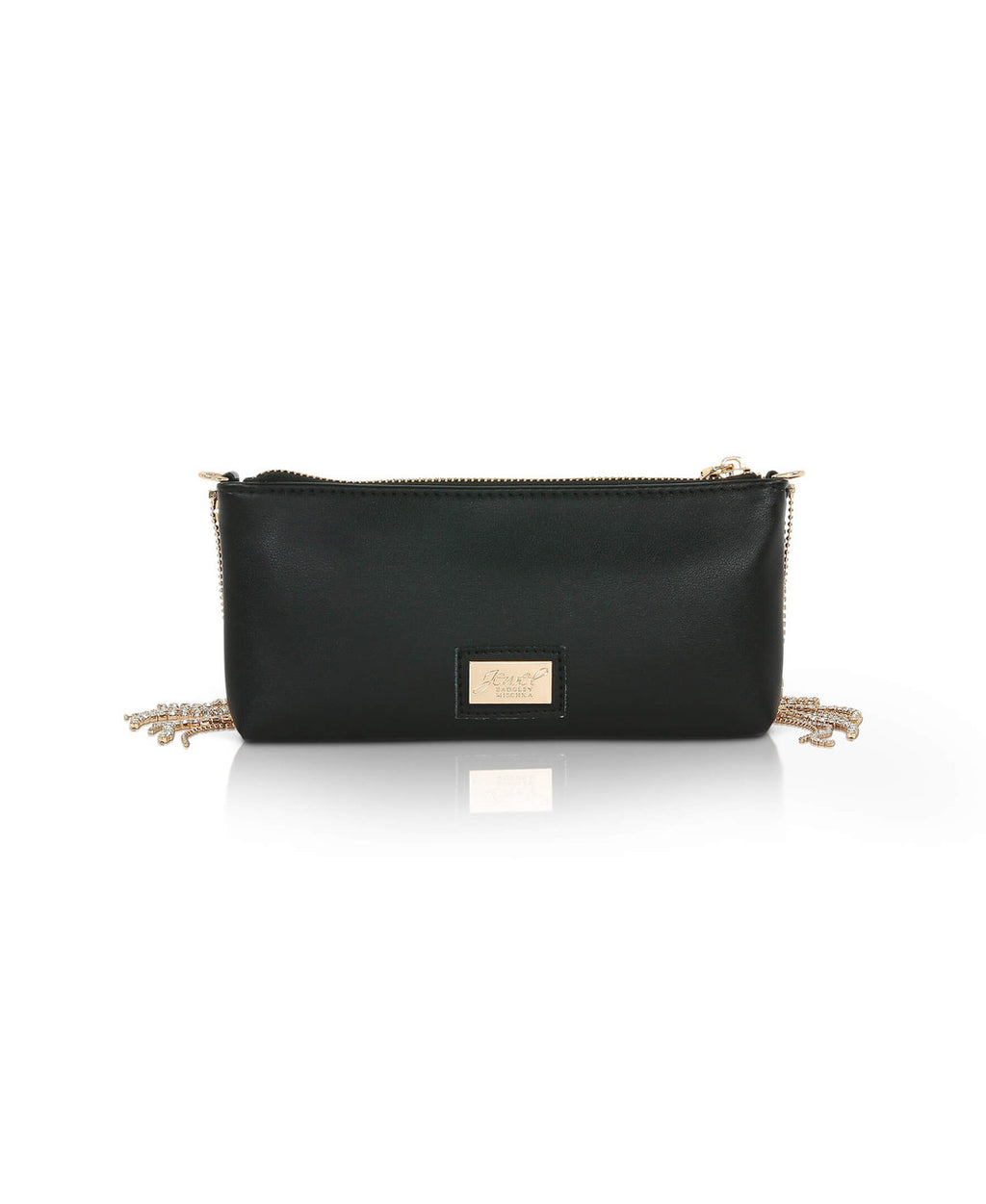 Black | Piper Top Zip Crystal Fringe Leather Crossbody Back