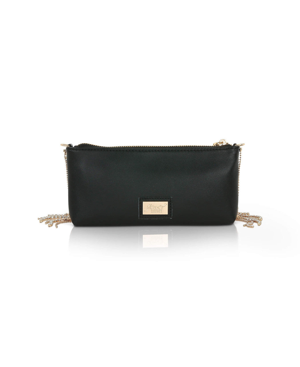 Black | Piper Top Zip Crystal Fringe Leather Crossbody Back