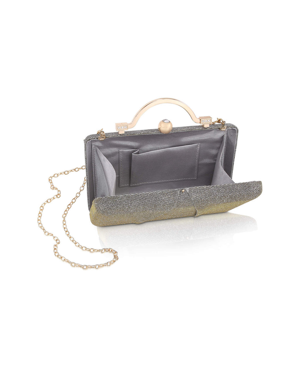 Silver Gold | Lara Top Handle Minaudiere Open