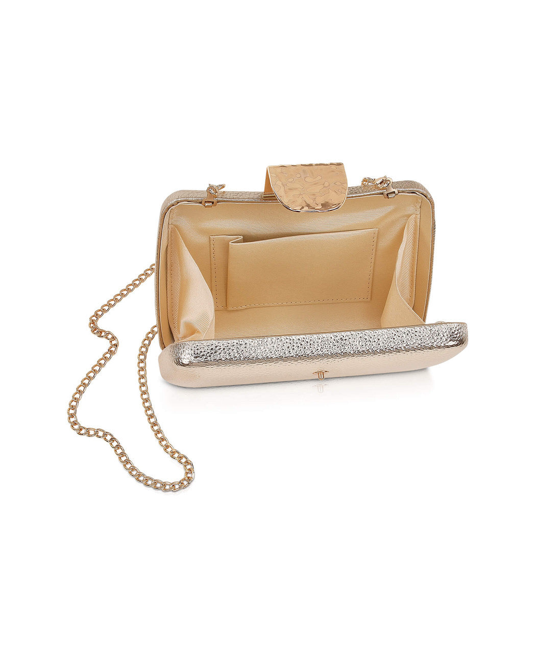 Gold | Tatum Faux Leather Clutch Open