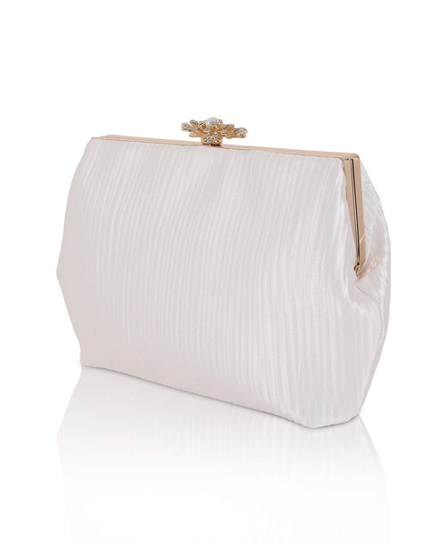 White | Arden Jacquard Satin Pouch Clutch Side