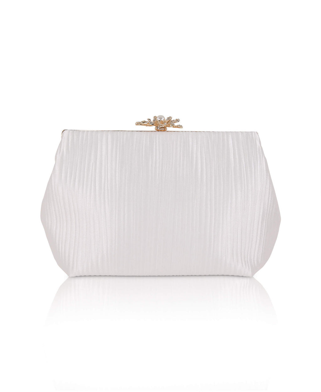 White | Arden Jacquard Satin Pouch Clutch Back