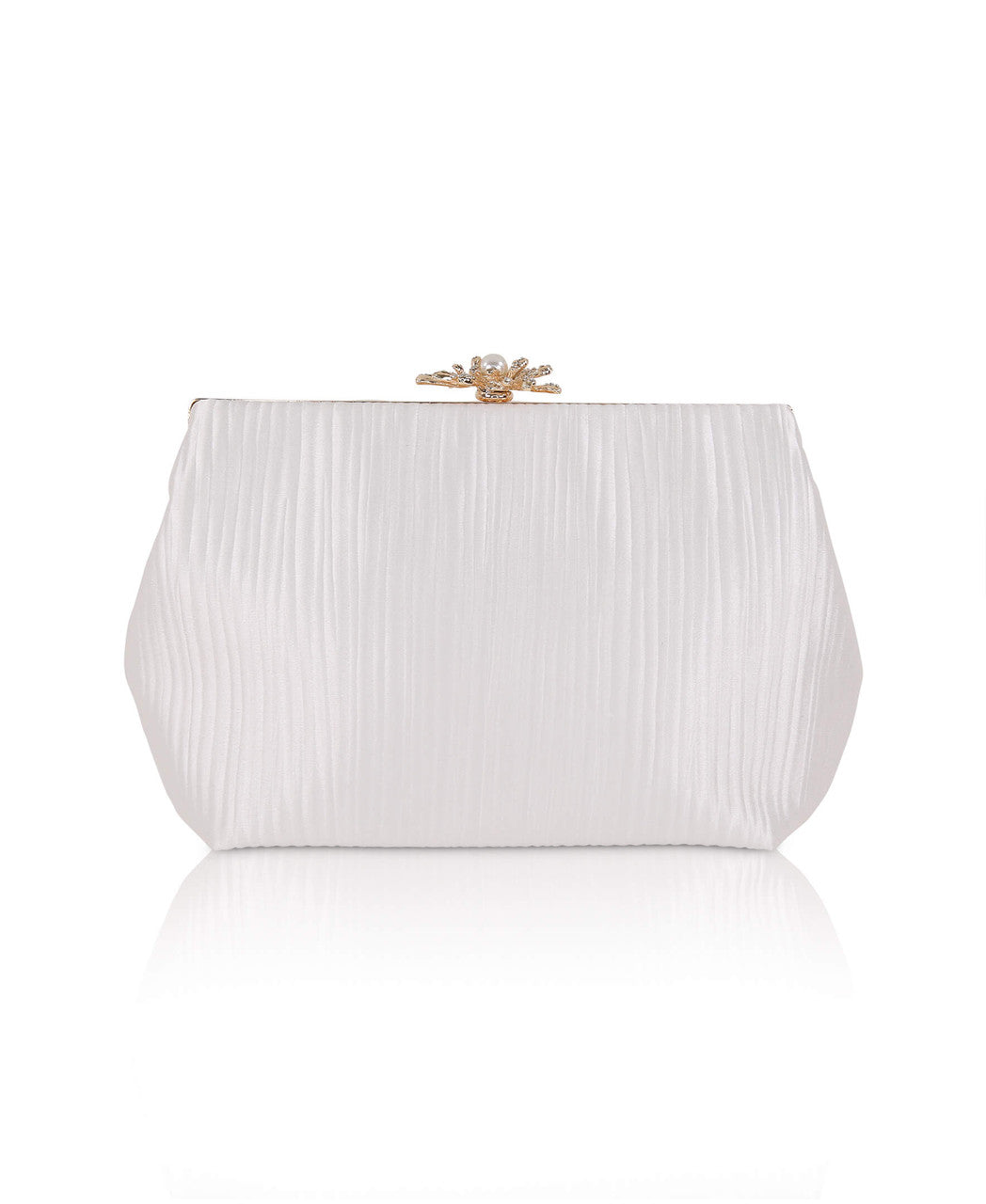 White | Arden Jacquard Satin Pouch Clutch Back