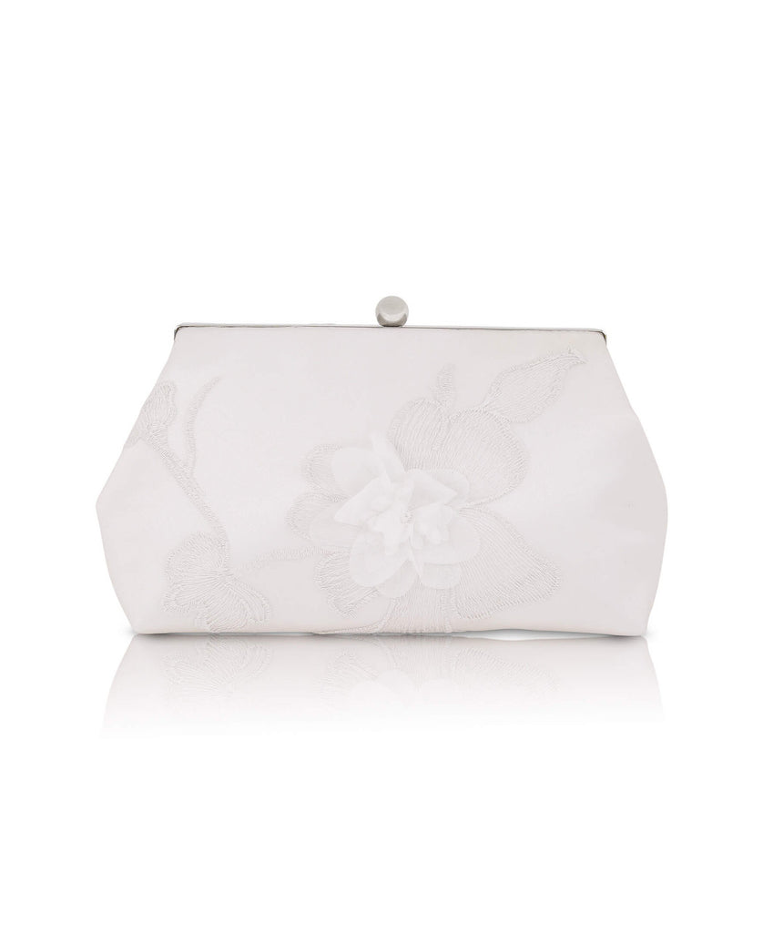 Lila Floral Applique Pouch Clutch by Jewel Badgley Mischka
