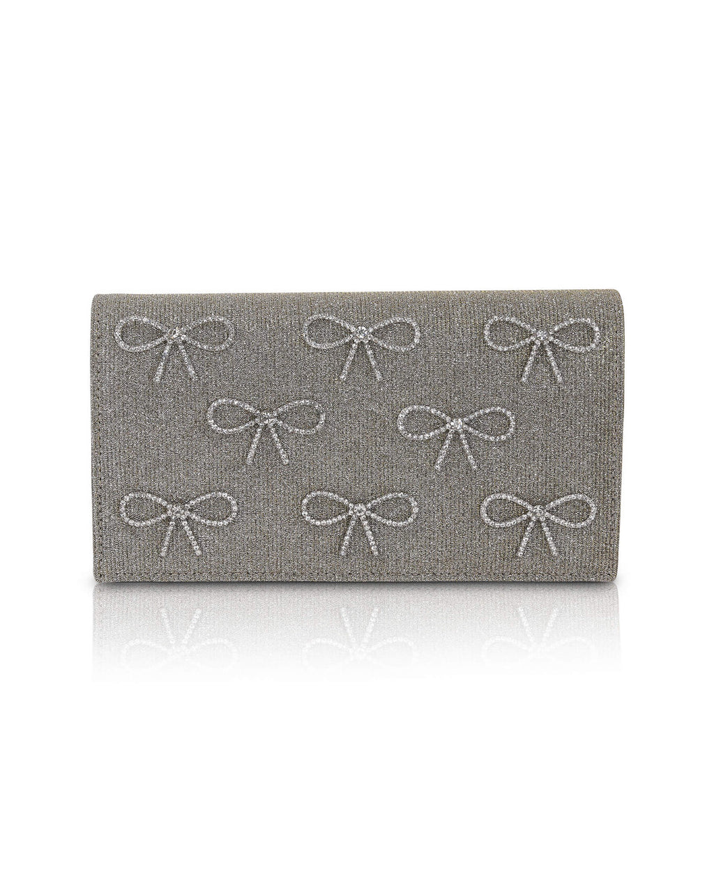 Silver Gold | Julie Bow Embellished Flap Clutch Front