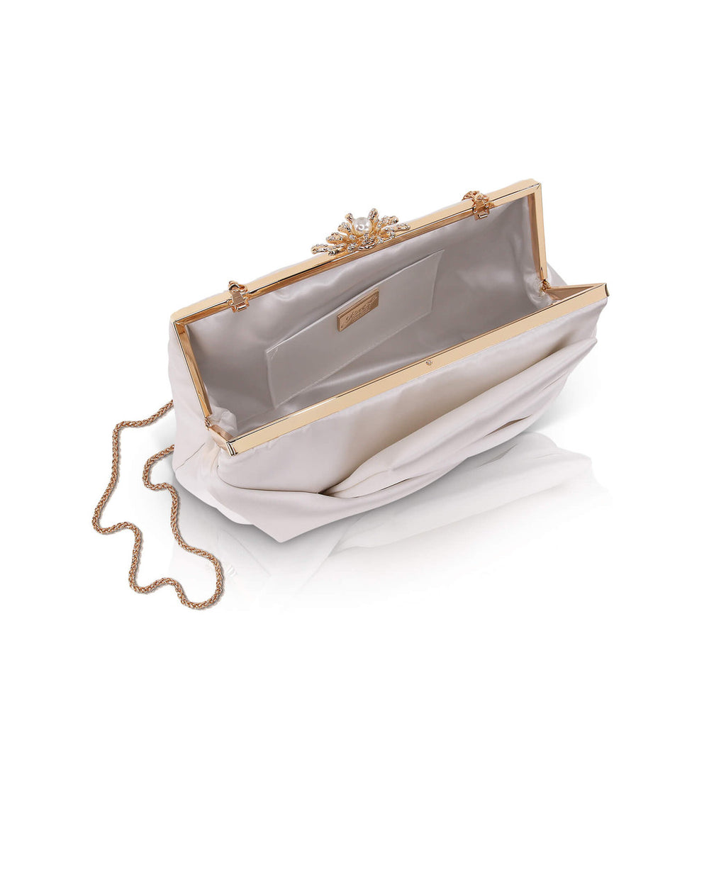 Ivory | Caroline Satin Origami Pouch Clutch  Open