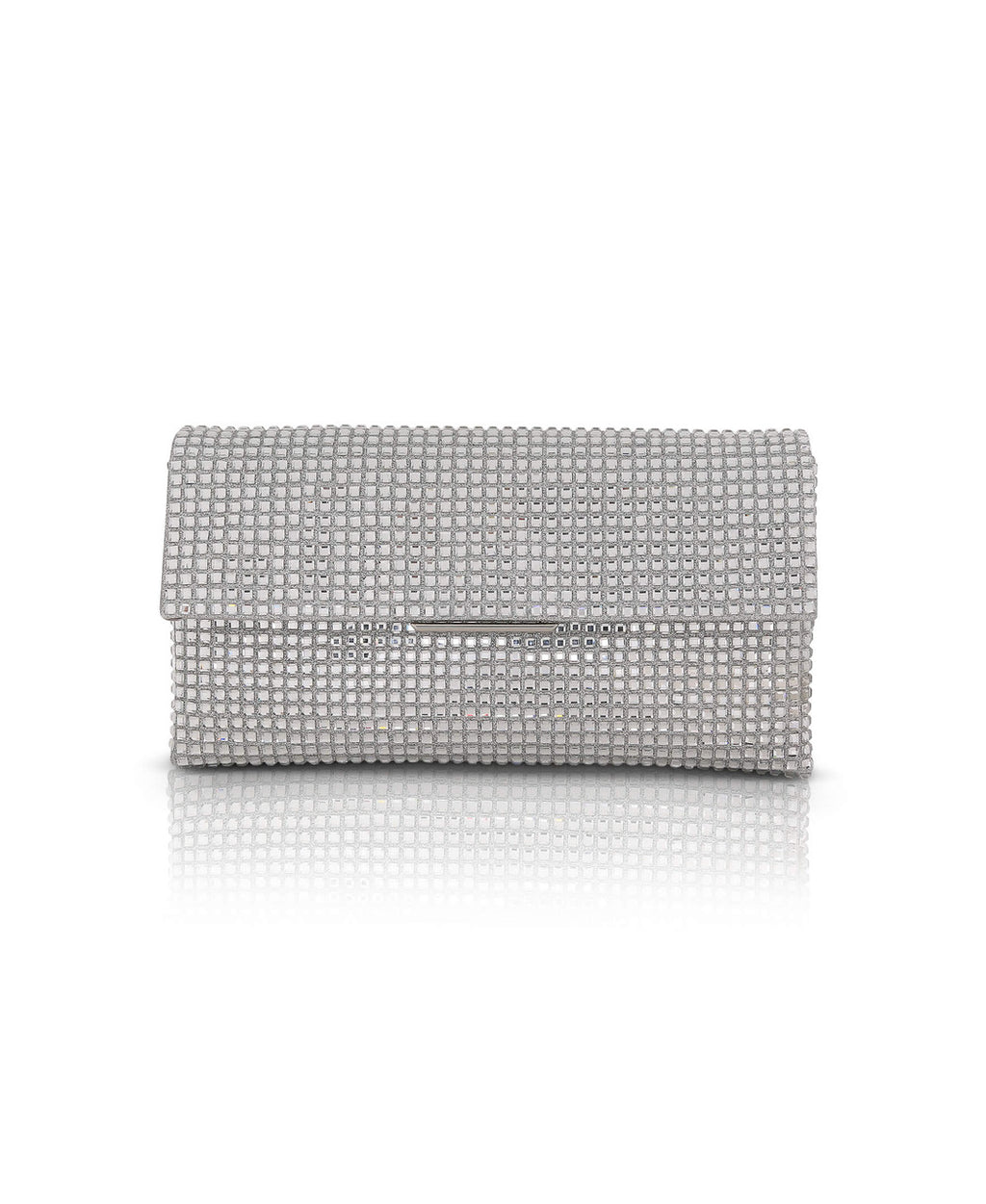 Silver | Jayden Crystal Mini Envelope Clutch Front