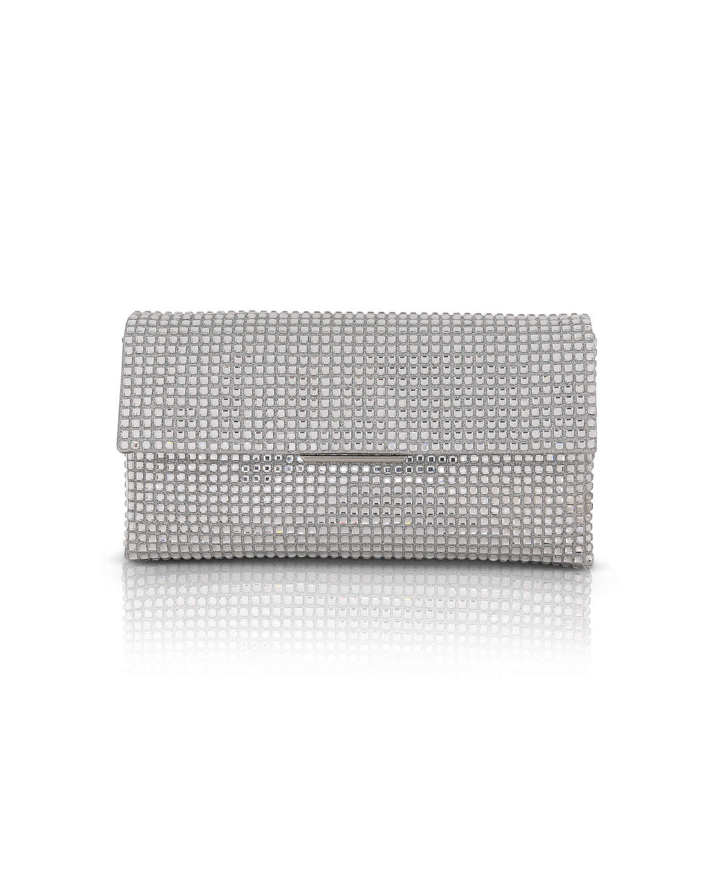 Silver | Jayden Crystal Mini Envelope Clutch Front