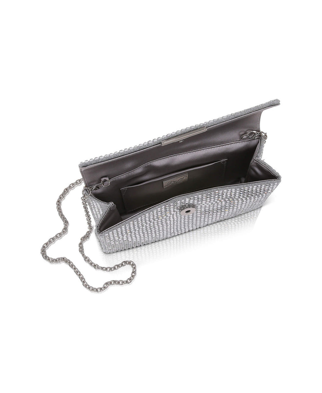 Silver | Jayden Crystal Mini Envelope Clutch Open