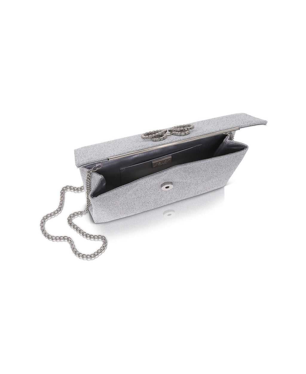 Silver | Alicia Sparkle Jacquard Envelope Clutch Open