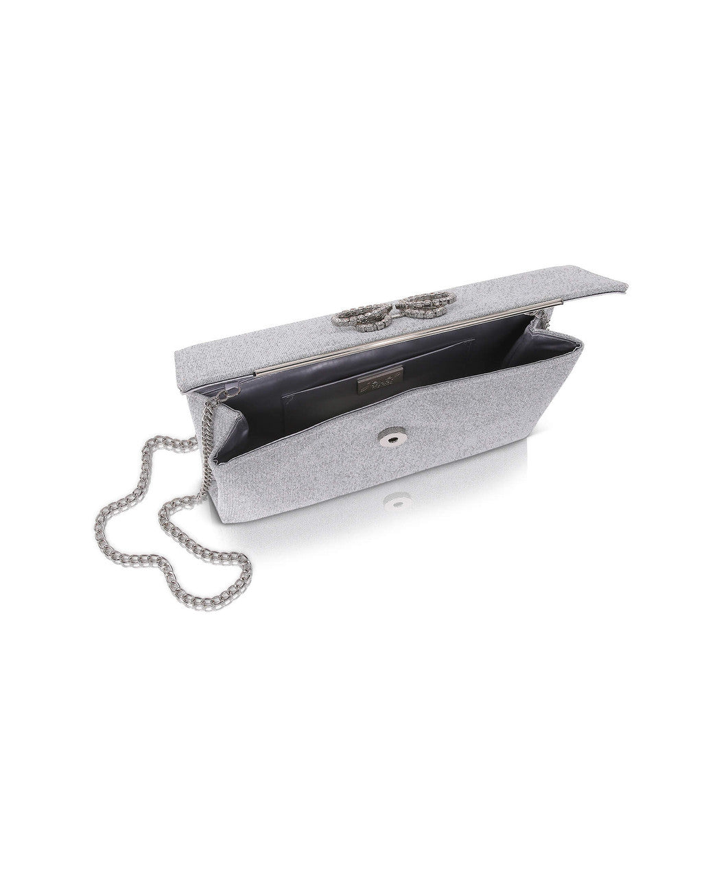 Silver | Alicia Sparkle Jacquard Envelope Clutch Open