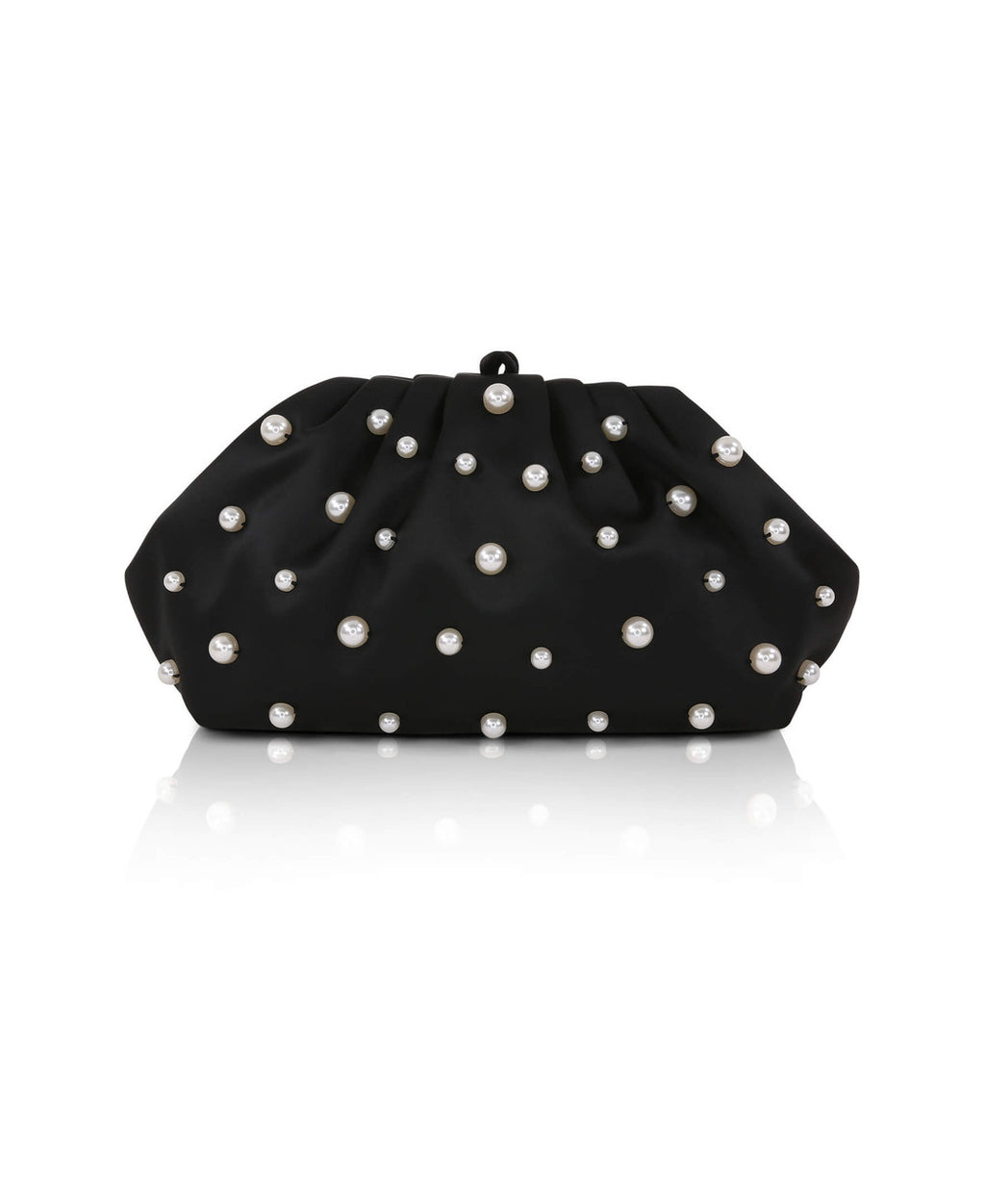Black | Margot Dotted Beads Pleated Pouch Clutch Front