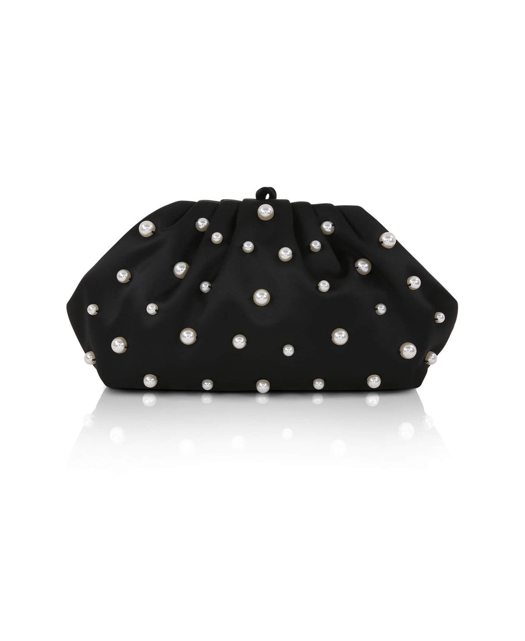 Black | Margot Dotted Beads Pleated Pouch Clutch Front
