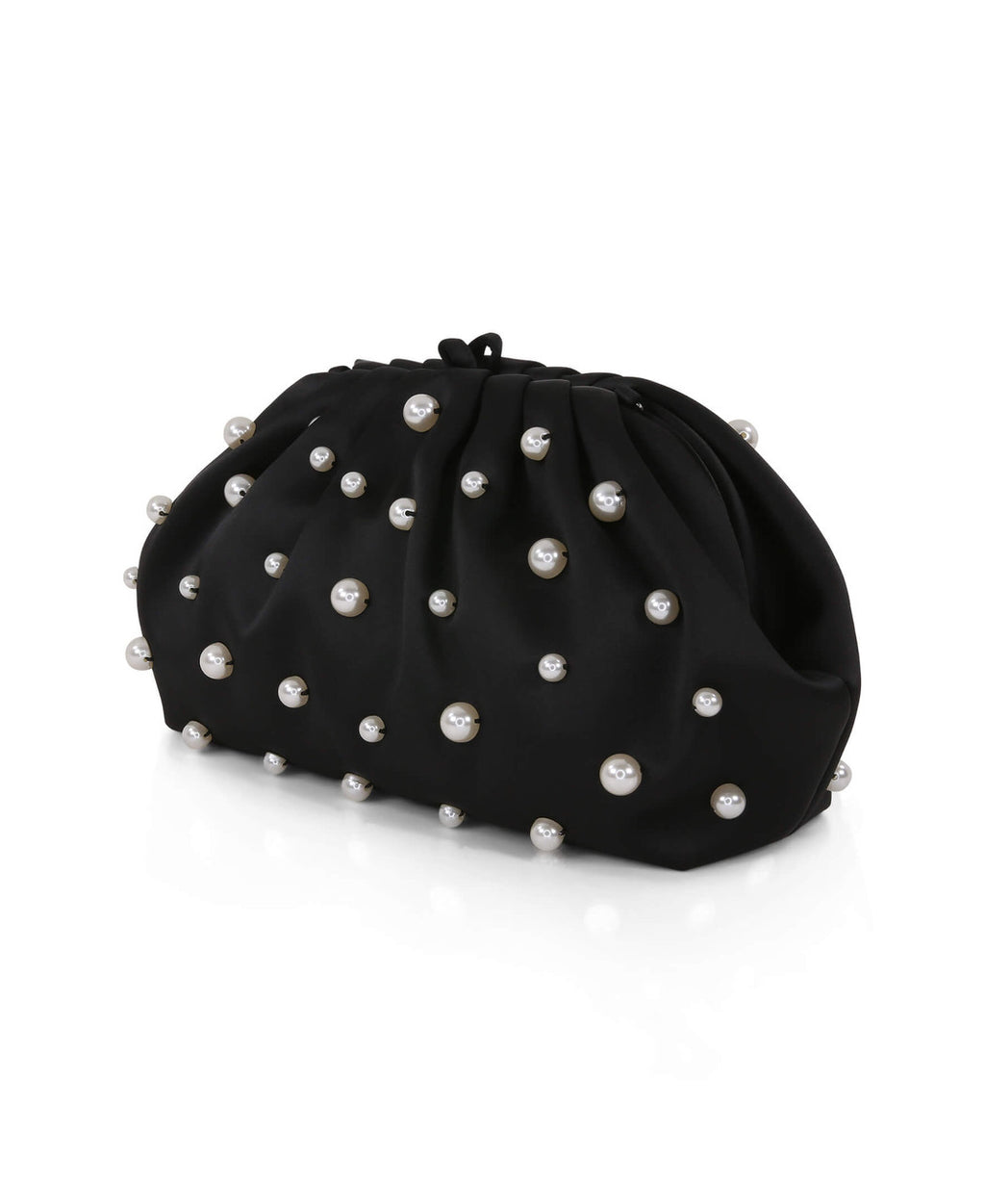 Black | Margot Dotted Beads Pleated Pouch Clutch Side