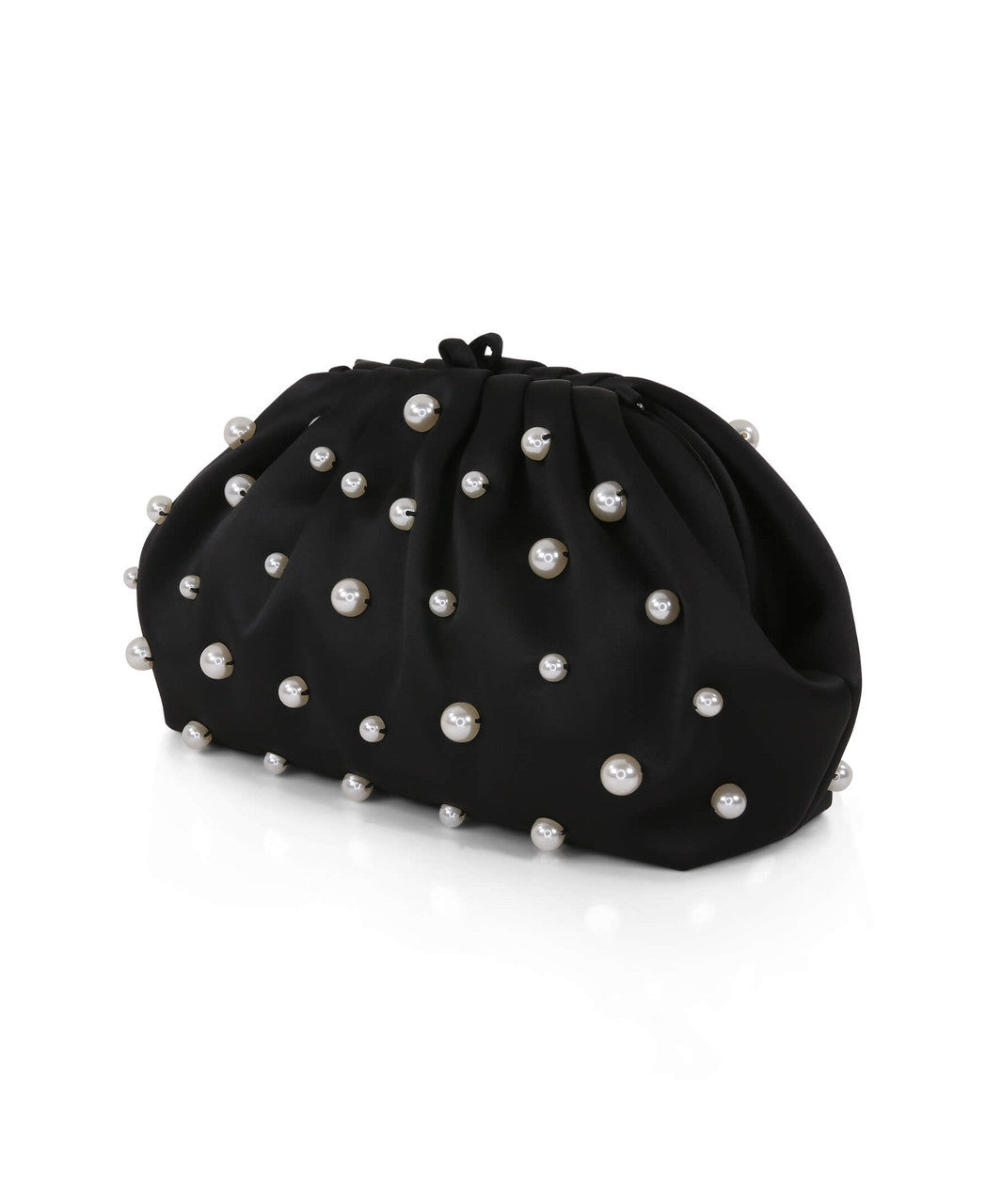 Black | Margot Dotted Beads Pleated Pouch Clutch Side